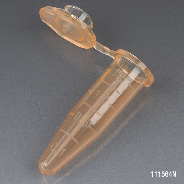 Globe Scientific Microcentrifuge Tube, 1.5mL, PP, Attached Snap Cap, Graduated, Orange, Certified: Rnase, Dnase and Pyrogen Free, 500/Stand Up Zip Lock Bag Microcentrifuge Tube; Microtube; Eppendorf Tube; Micro CT; 1.5mL; Centrifuge Tube; Orange;